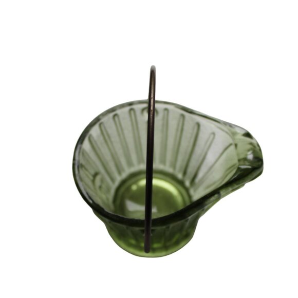 VTG Hazel Atlas Green Glass Miniature Coal Bucket Toothpick Holder Ashtray - Picture 2 of 10